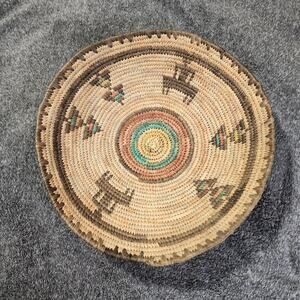 Woven shallow basket trinket holder Aztec Native pattern